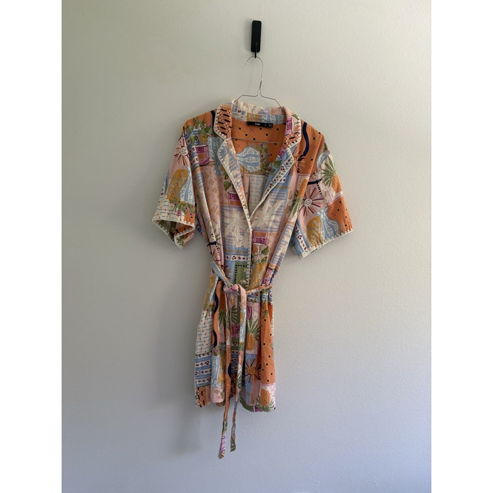 Sportsgirl Beachy Tropical Short Sleeve Shirt Dress‎ With Belt Size 16